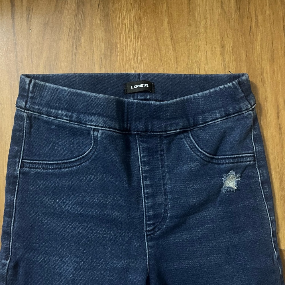 Express Dark Blue High-Rise Distressed Stretchy Jeans Small - Picture 5 of 6